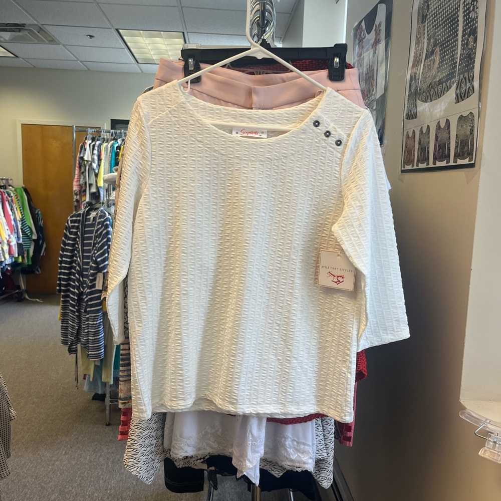 Chic White Textured Blouse with Button Detail